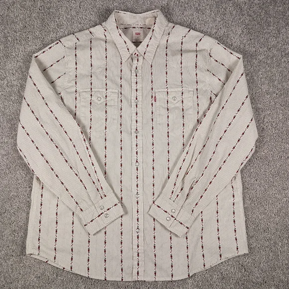 Levi's Pearl Snap Standard Fit Red Roses Men's Shirt XL - Picture 2 of 13